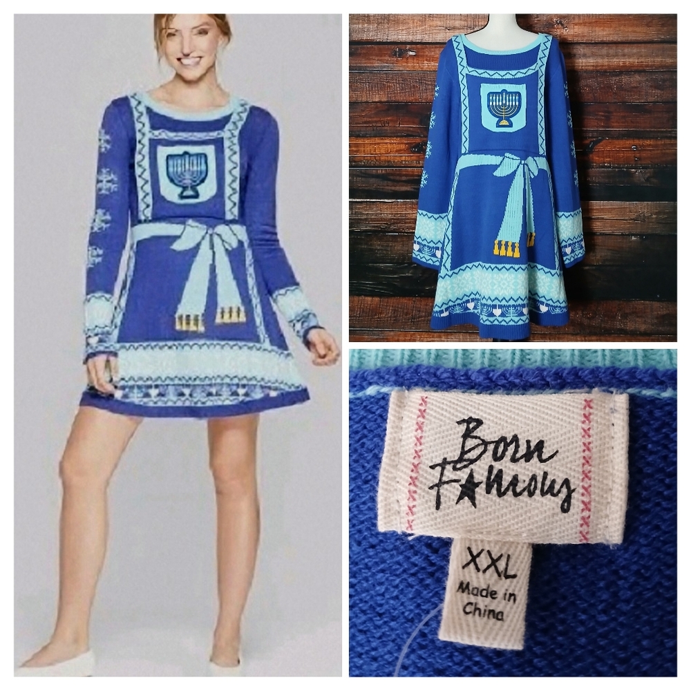 NWT Born Famous Ugly Sweater Dress Plus Size 2XL Hanukkah Menorah